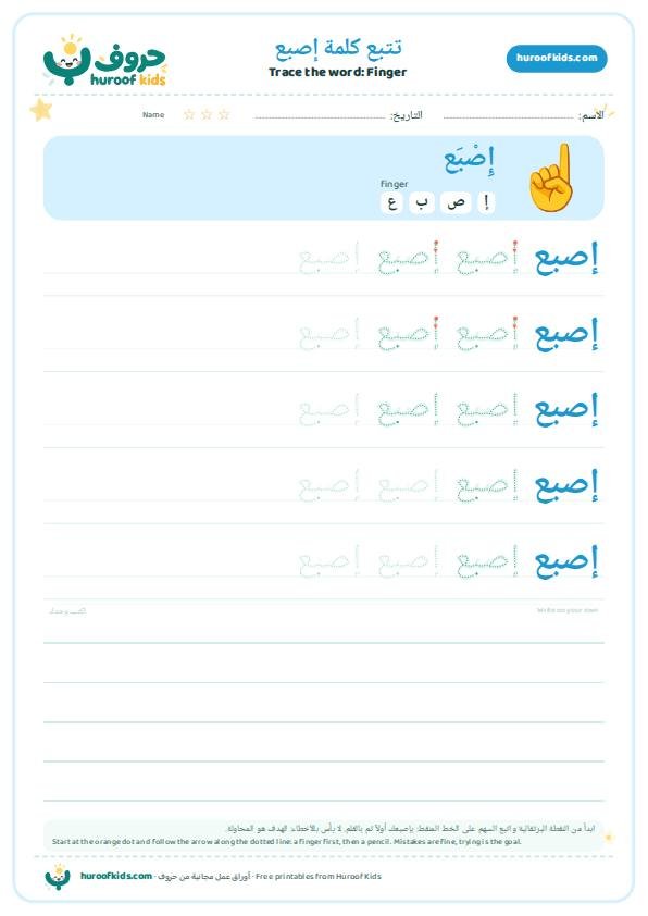 Finger in Arabic: إصبع – huroofkids.com