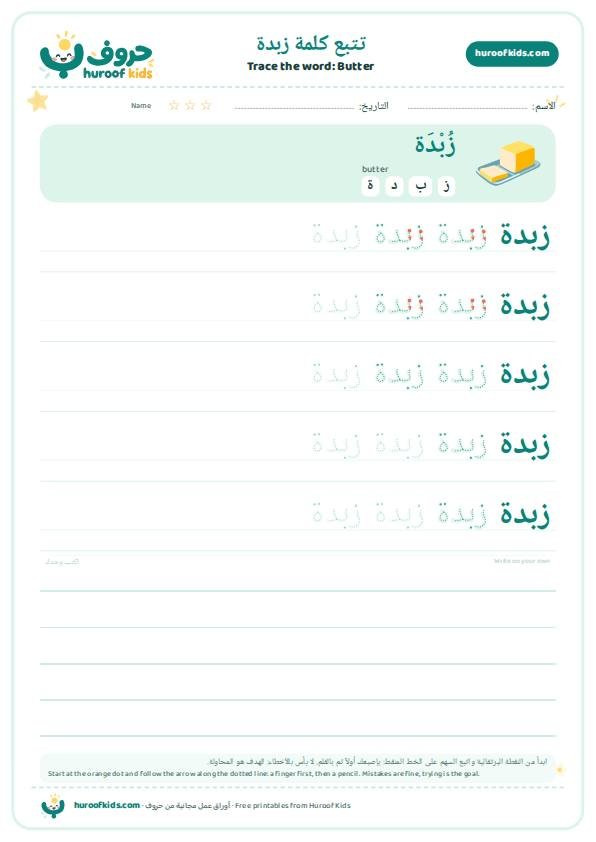 Butter in Arabic: زبدة – huroofkids.com
