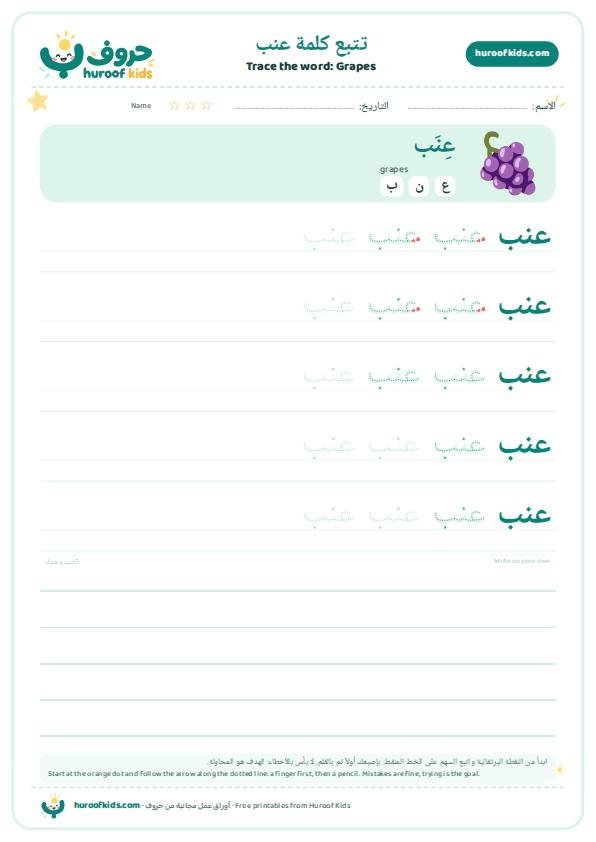 Grapes in Arabic: عنب – huroofkids.com