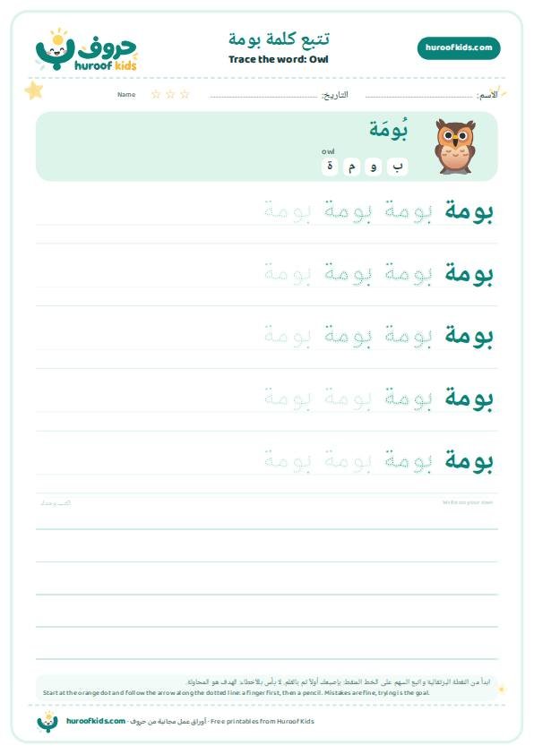 Owl in Arabic: بومة – huroofkids.com