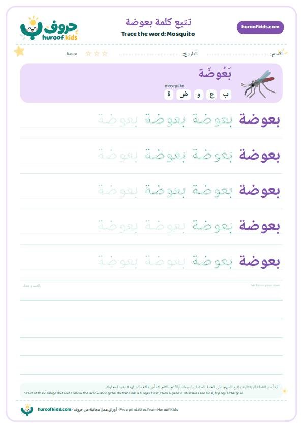 Mosquito in Arabic: بعوضة – huroofkids.com