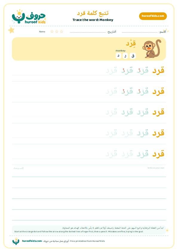 Monkey in Arabic: قرد – huroofkids.com