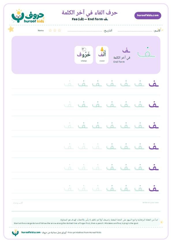 حرف الفاء في آخر الكلمة (ـف)