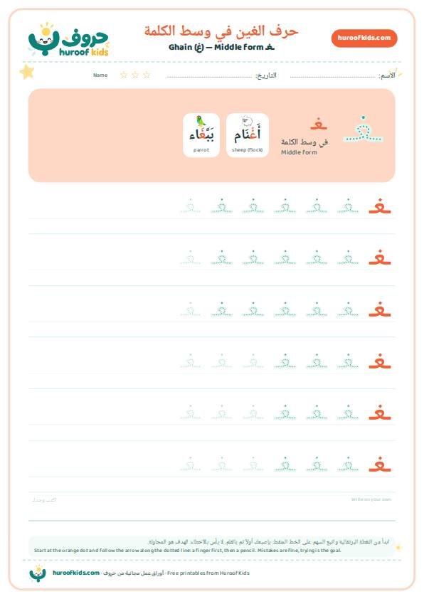 حرف الغين في وسط الكلمة (ـغـ)