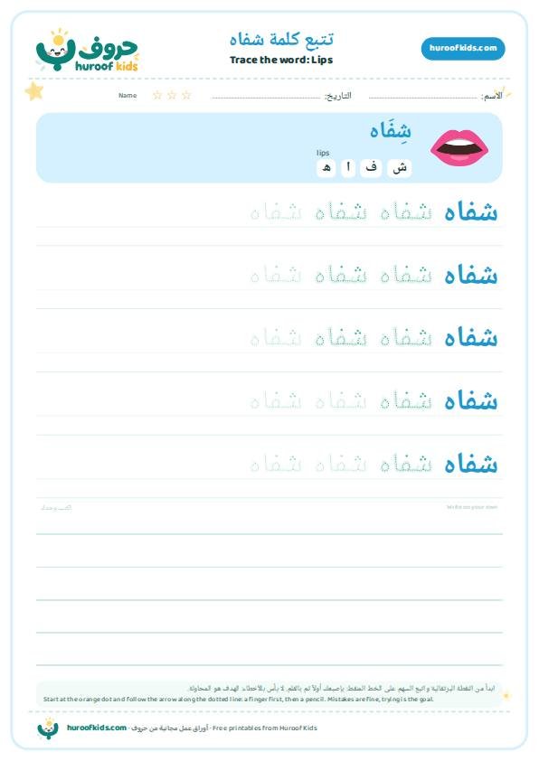 Lips in Arabic: شفاه – huroofkids.com