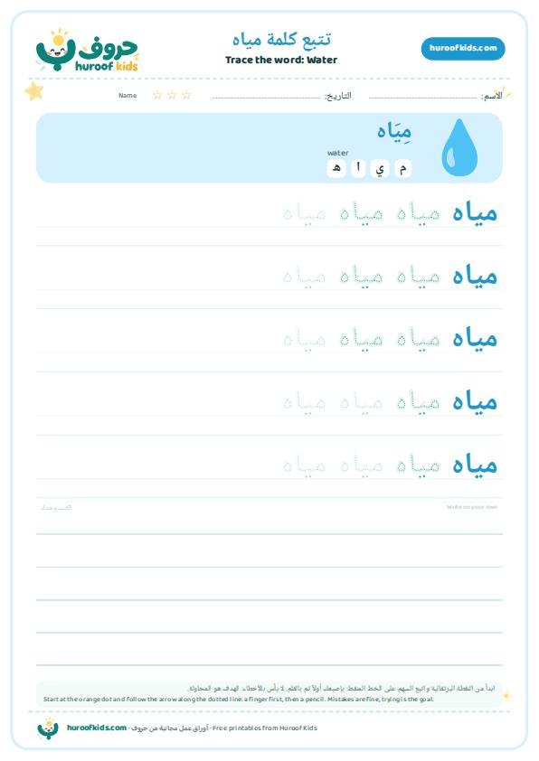 Water in Arabic: مياه – huroofkids.com