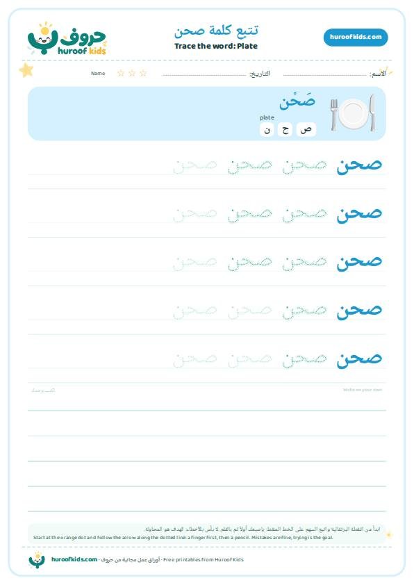 Plate in Arabic: صحن – huroofkids.com