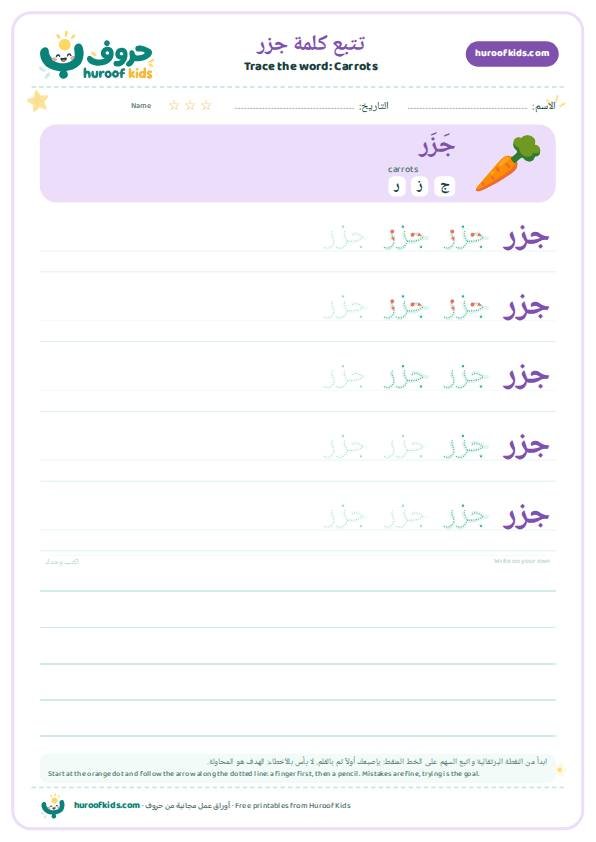 Carrots in Arabic: جزر – huroofkids.com