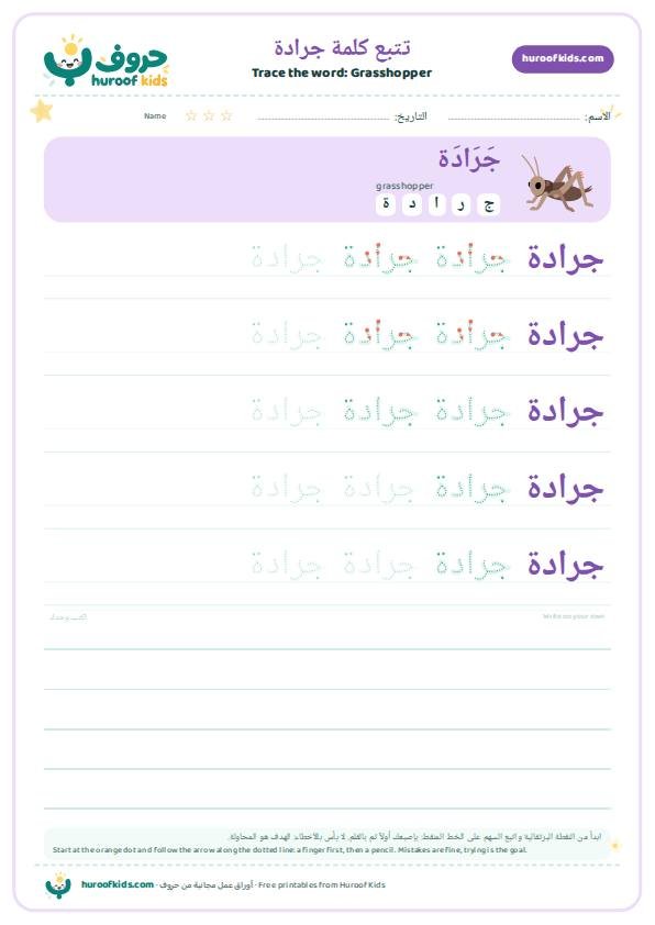 Grasshopper in Arabic: جرادة – huroofkids.com