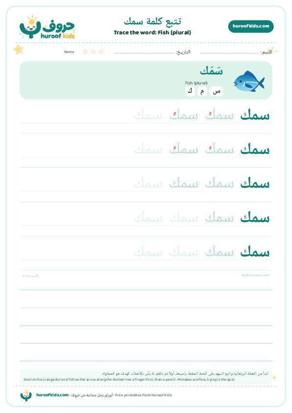 Fish (plural) in Arabic: سمك – huroofkids.com