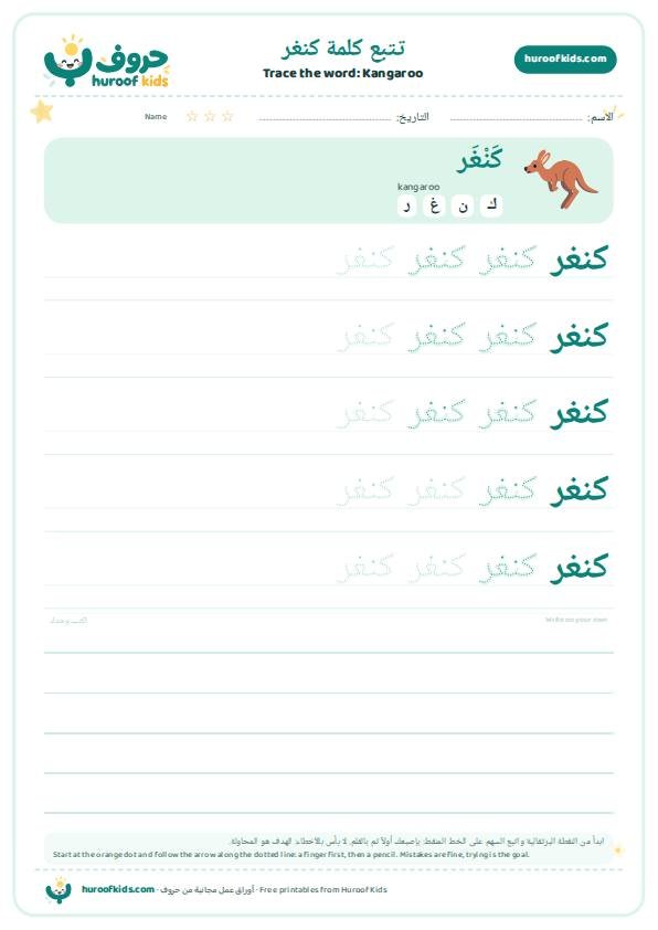 Kangaroo in Arabic: كنغر – huroofkids.com