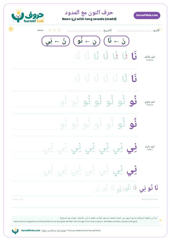 حرف النون مع المدود: نَا نُو نِي