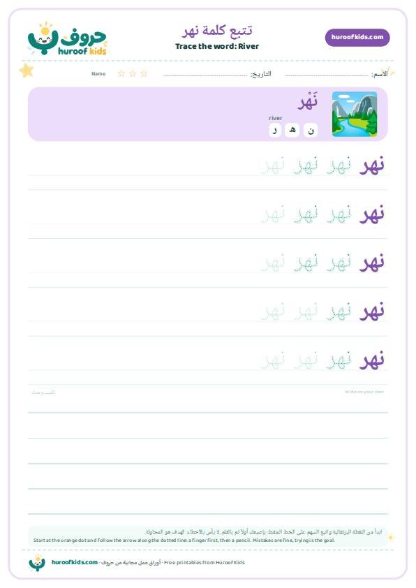 River in Arabic: نهر – huroofkids.com