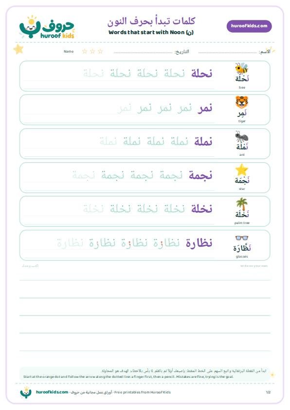 كلمات تبدأ بحرف النون (ن)