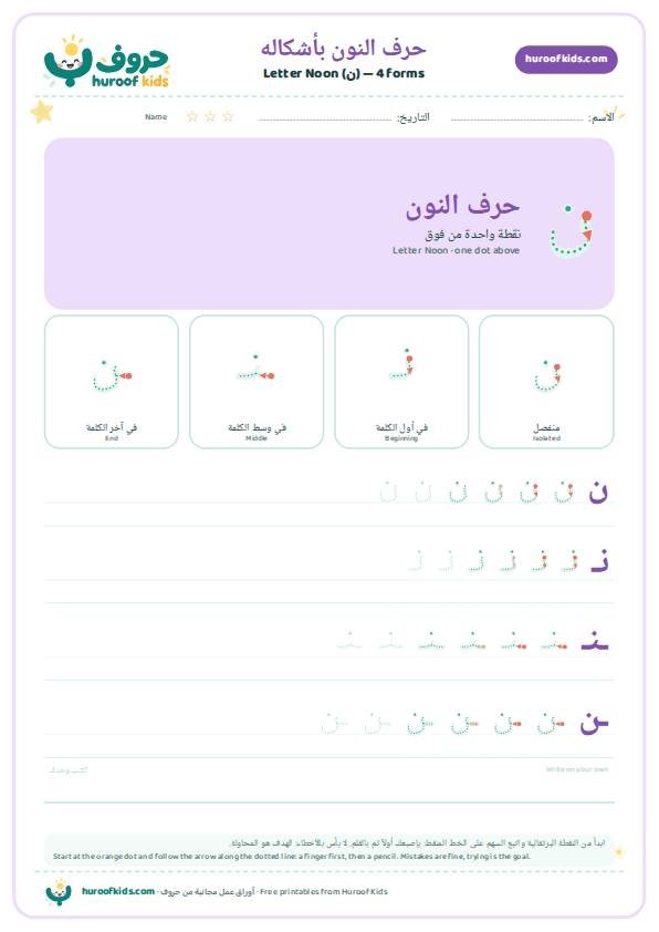 أوراق عمل حرف النون (ن)