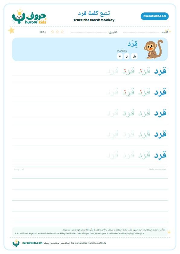 Monkey in Arabic: قرد – huroofkids.com