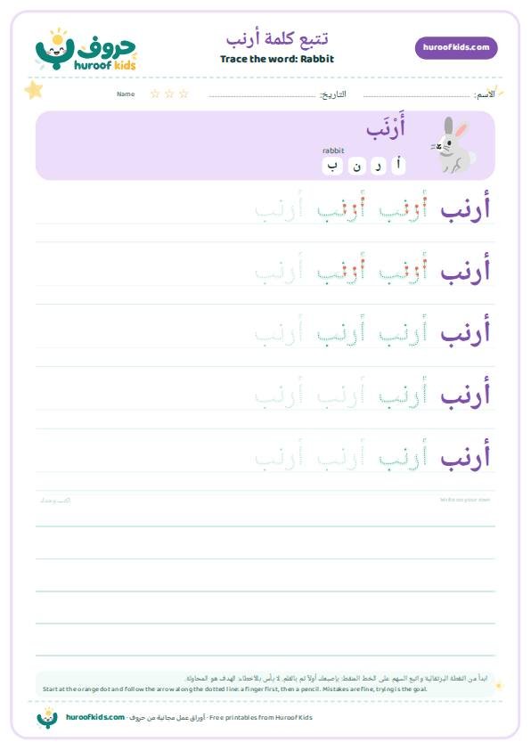 Rabbit in Arabic: أرنب – huroofkids.com