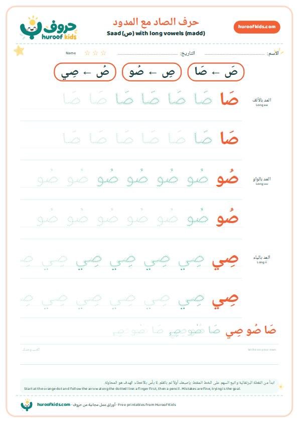 حرف الصاد مع المدود: صَا صُو صِي
