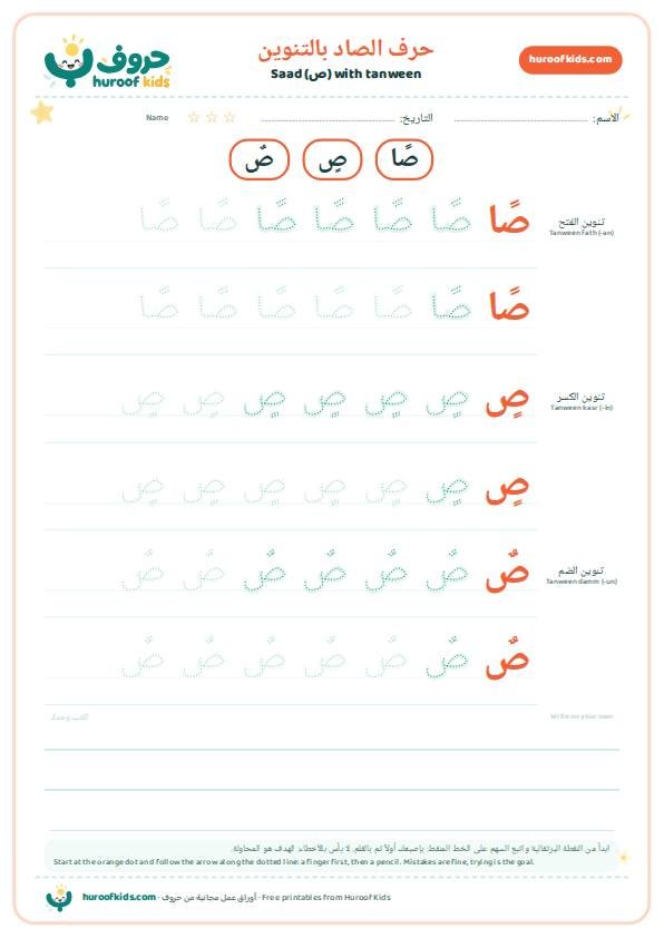 حرف الصاد بالتنوين: صًا صٍ صٌ