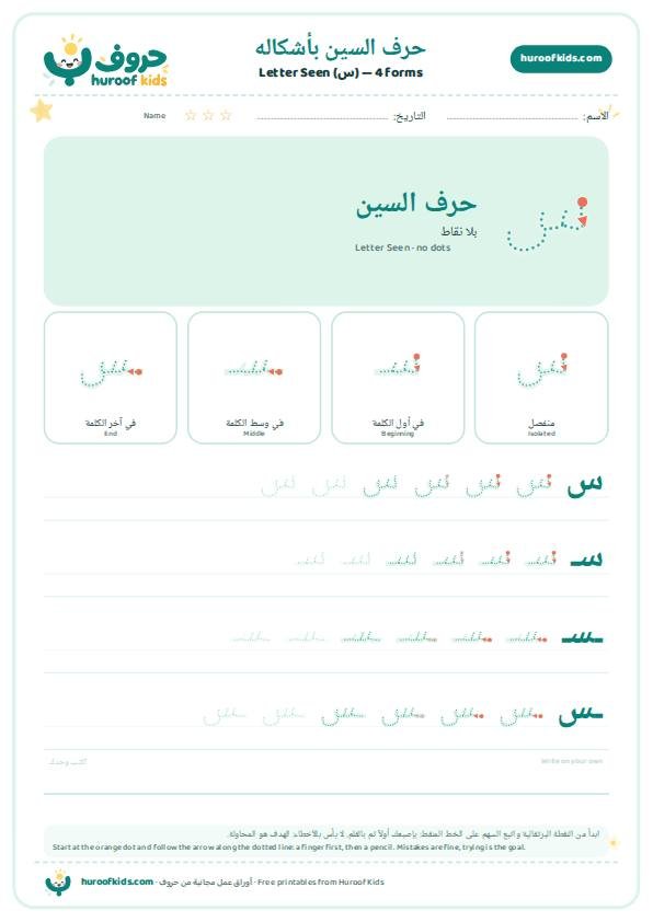 أشكال حرف السين (س)