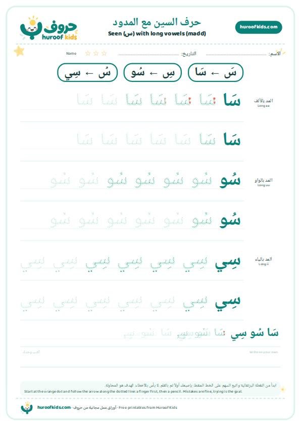 حرف السين مع المدود: سَا سُو سِي