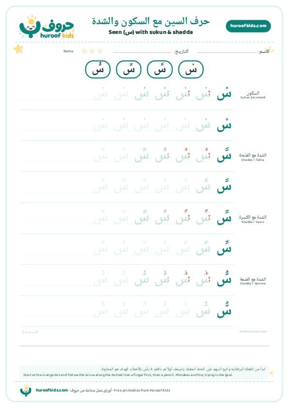 حرف السين مع السكون والشدة