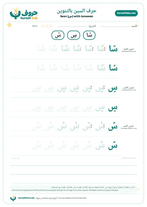 حرف السين بالتنوين: سًا سٍ سٌ