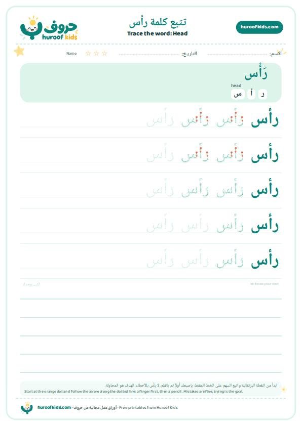 Head in Arabic: رأس – huroofkids.com