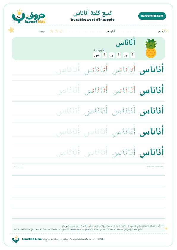 Pineapple in Arabic: أناناس – huroofkids.com
