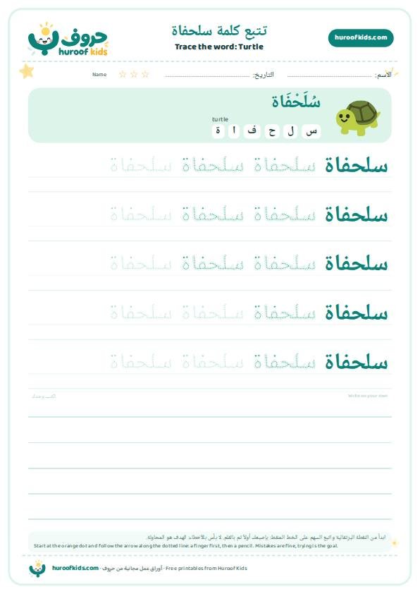 Turtle in Arabic: سلحفاة – huroofkids.com