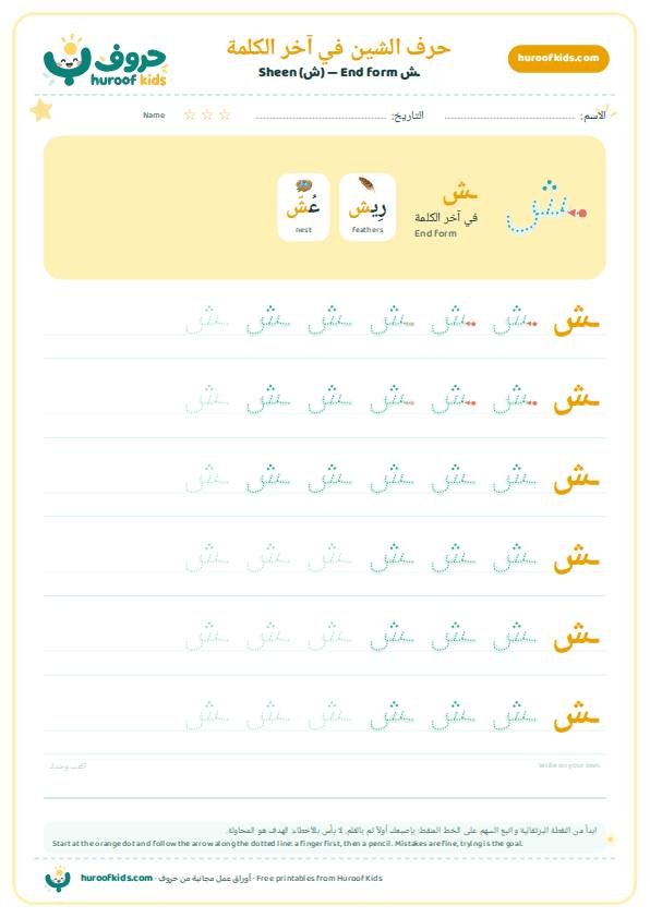 حرف الشين في آخر الكلمة (ـش)