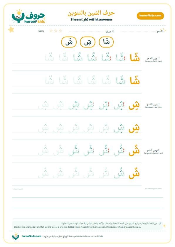 حرف الشين بالتنوين: شًا شٍ شٌ