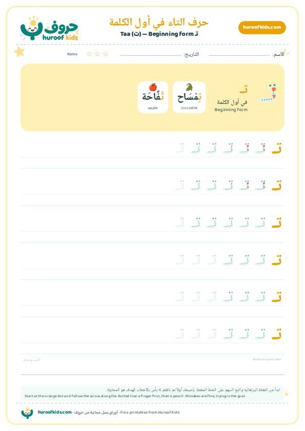 حرف التاء في أول الكلمة (تـ)