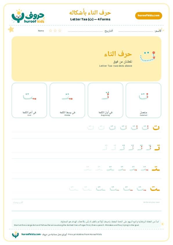 أشكال حرف التاء (ت)