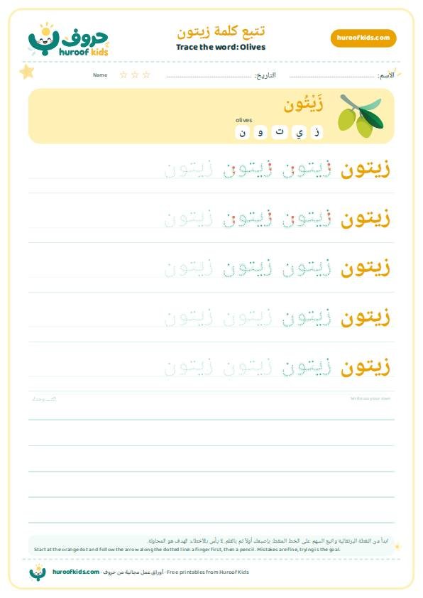 Olives in Arabic: زيتون – huroofkids.com