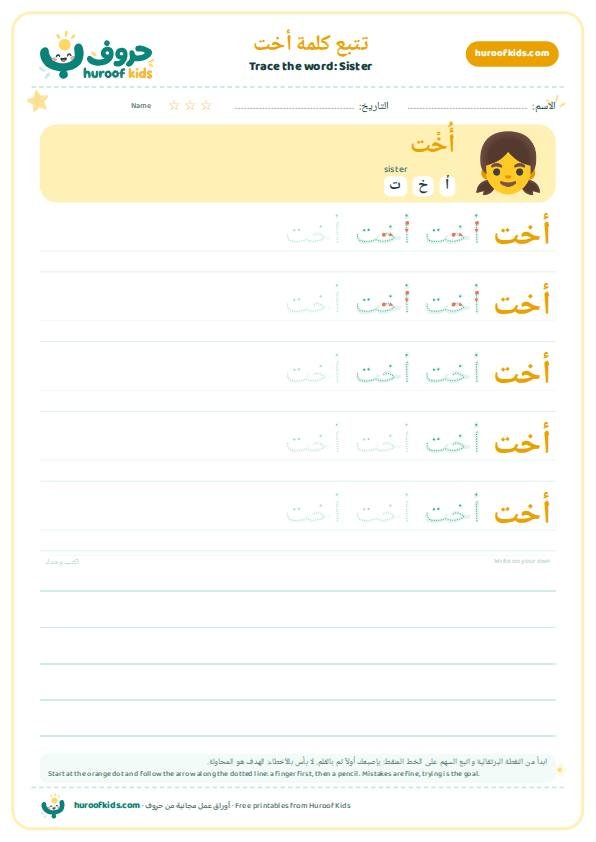 Sister in Arabic: أخت – huroofkids.com