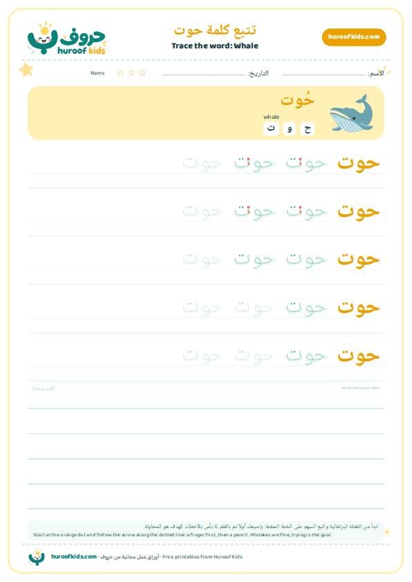 Whale in Arabic: حوت – huroofkids.com