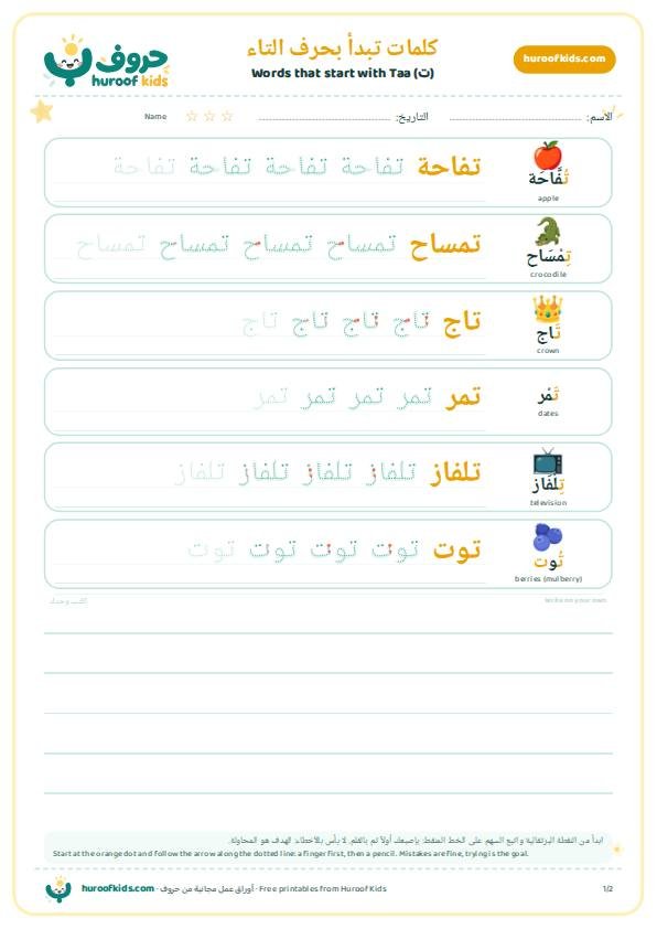 كلمات تبدأ بحرف التاء (ت)