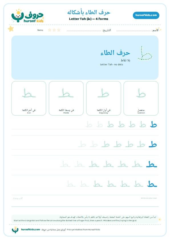 أشكال حرف الطاء (ط)
