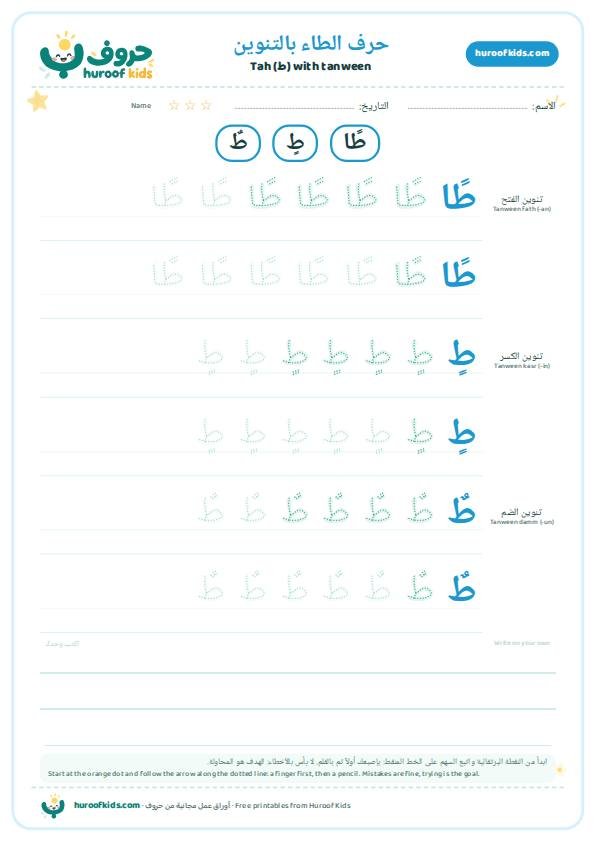 حرف الطاء بالتنوين: طًا طٍ طٌ