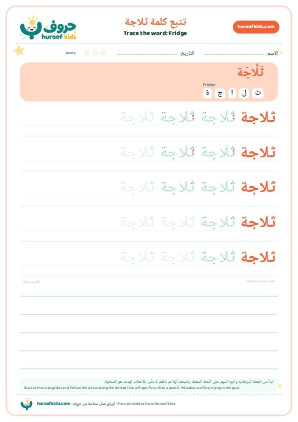 Fridge in Arabic: ثلاجة – huroofkids.com