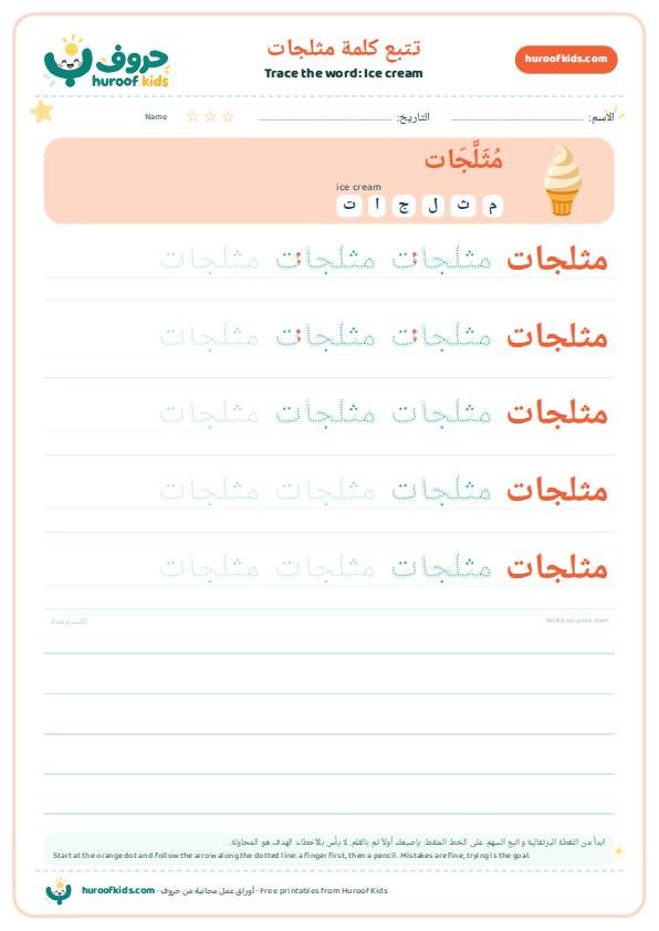 Ice cream in Arabic: مثلجات – huroofkids.com