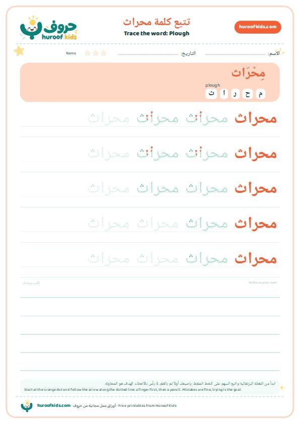 Plough in Arabic: محراث – huroofkids.com
