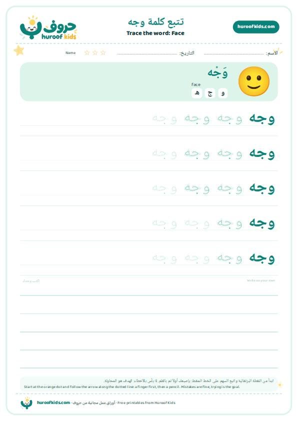 Face in Arabic: وجه – huroofkids.com