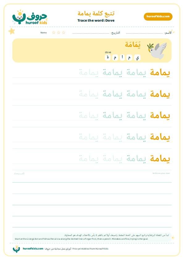 Dove in Arabic: يمامة – huroofkids.com