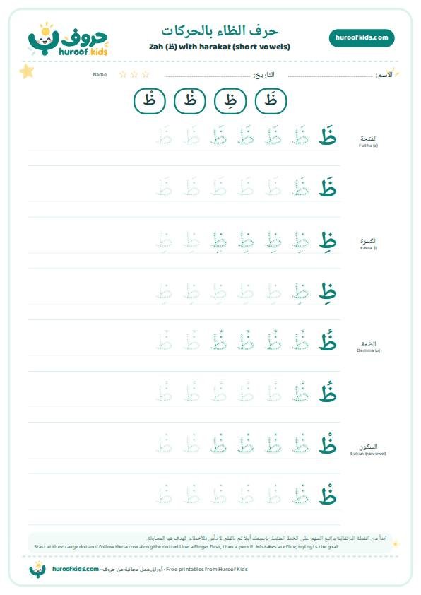 حرف الظاء بالحركات: ظَ ظِ ظُ ظْ